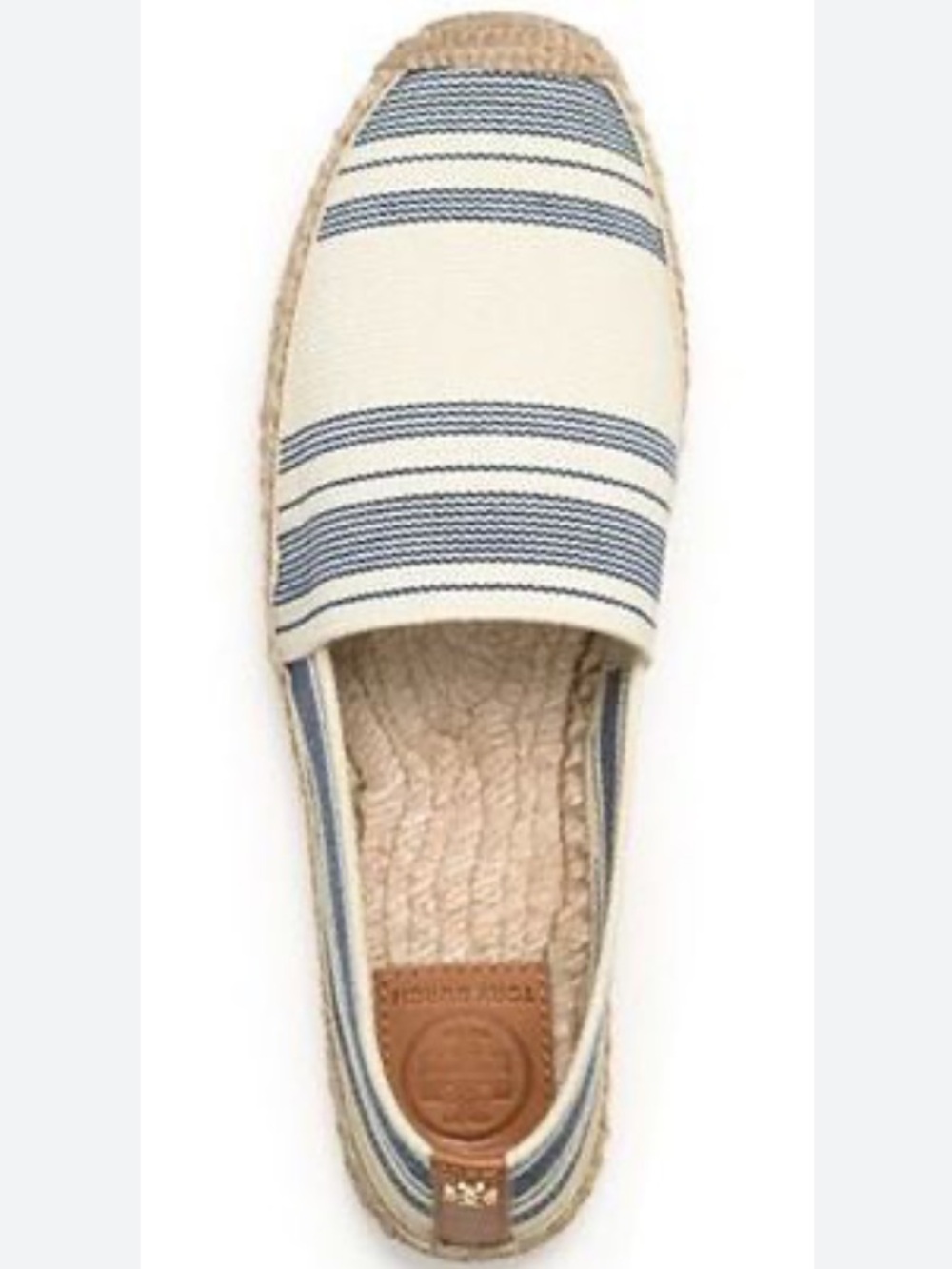 Tory Burch Cream/Blue Striped Canvas Espadrilles Loafers 9 Beach Travel Resort
